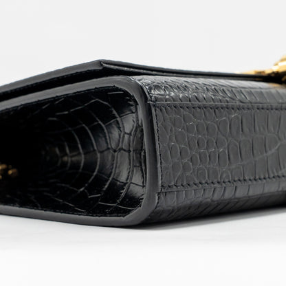Saint Laurent/YSL Medium Kate Tassel Bag Croc-Embossed Calfskin Black GHW