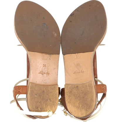 Louis-vuitton White and Brown Leather Key West Sandals 38