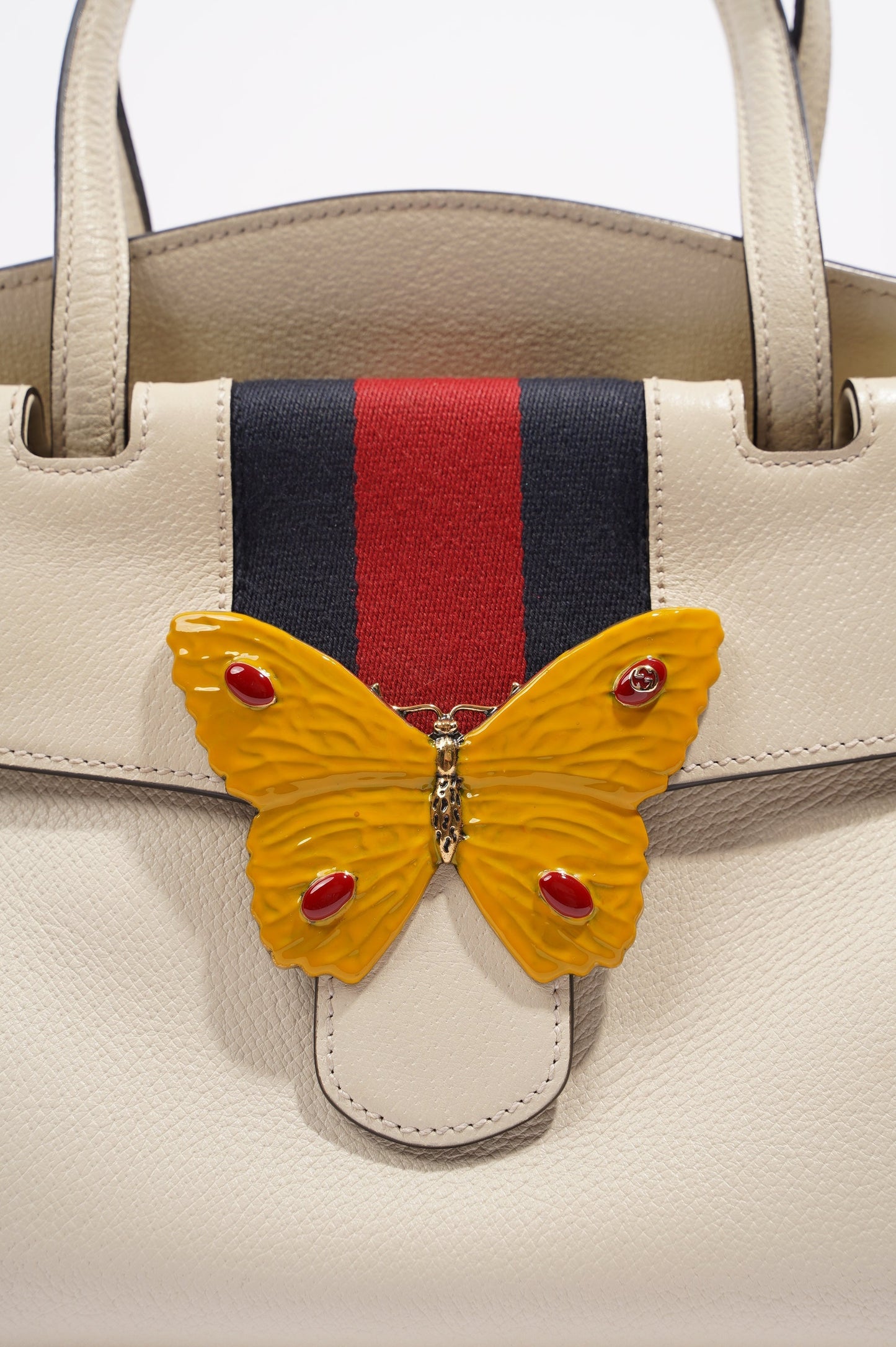 Gucci Totem Web Stripped Butterfly Bag White Leather Medium