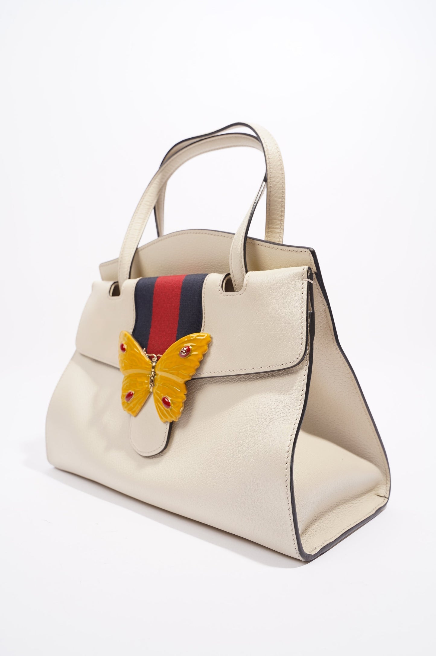 Gucci Totem Web Stripped Butterfly Bag White Leather Medium