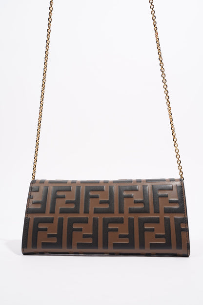 Fendi Womens Continental Wallet With Chain Monogram Brown