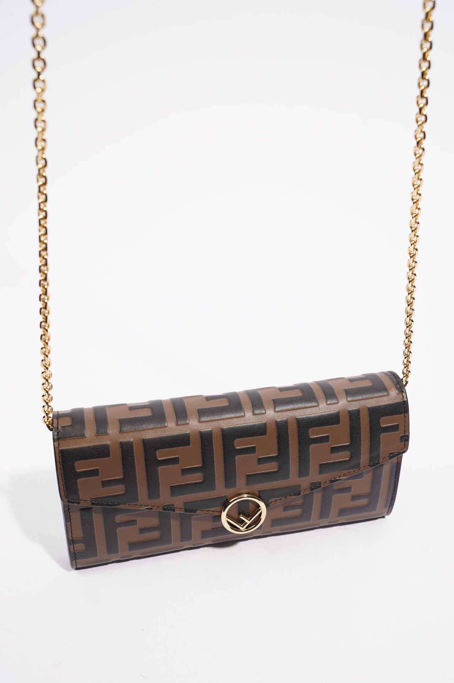 Fendi Womens Continental Wallet With Chain Monogram Brown