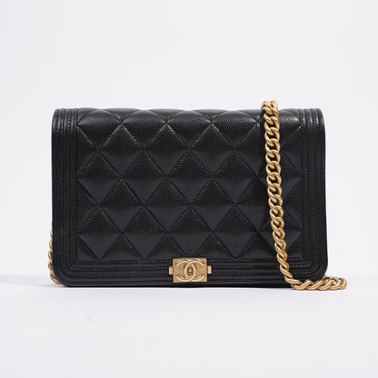 Chanel Womens Boy Wallet On Chain Black Caviar   Gold