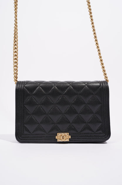 Chanel Womens Boy Wallet On Chain Black Caviar   Gold