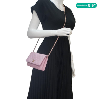 Chanel Wallet On Chain Quilted Caviar Leather Crossbody Bag Pink