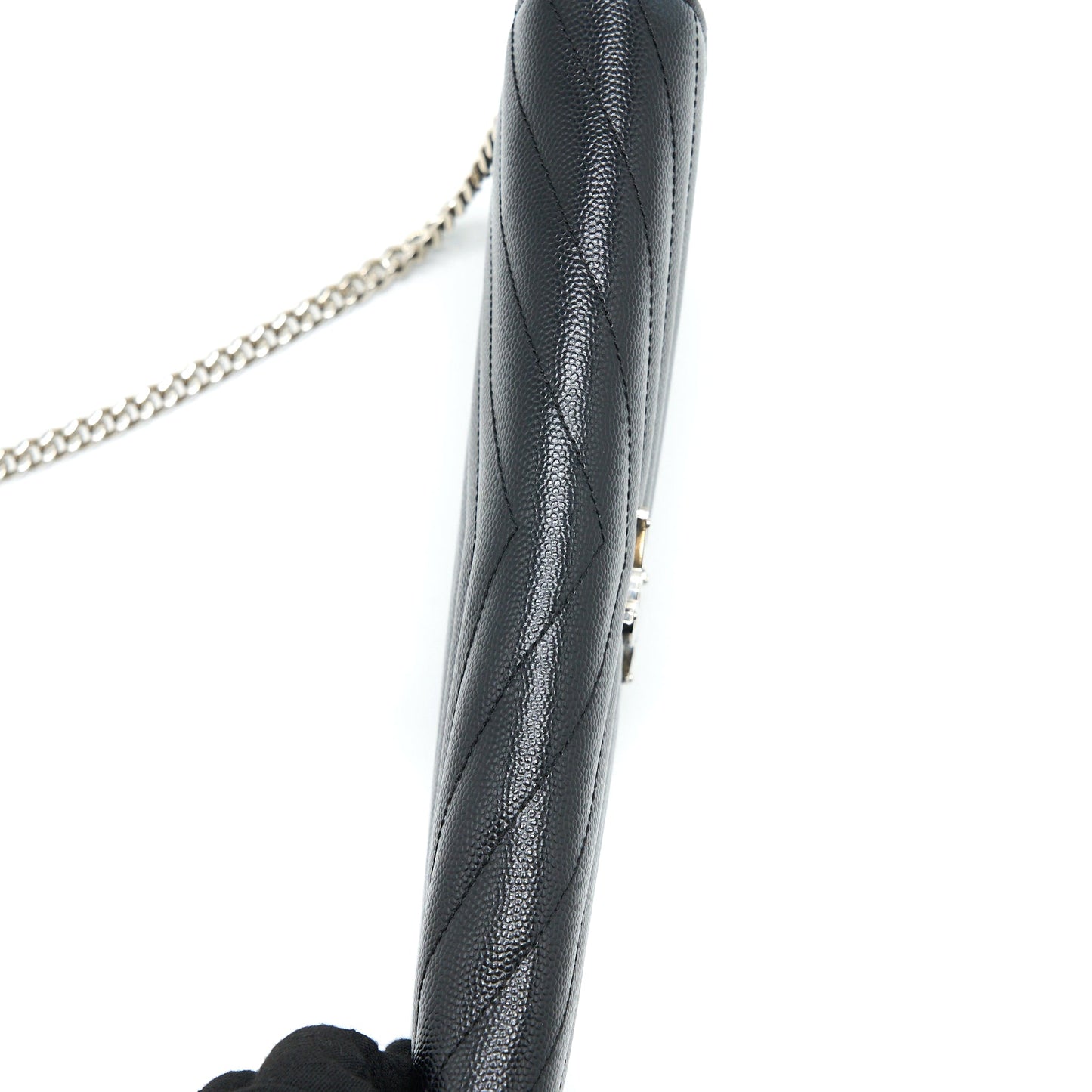 Saint Laurent Envelop Chain Wallet Grained Calfskin Black SHW