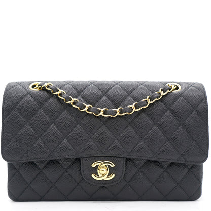 Black Quilted Caviar Leather Medium Classic Double Flap Bag