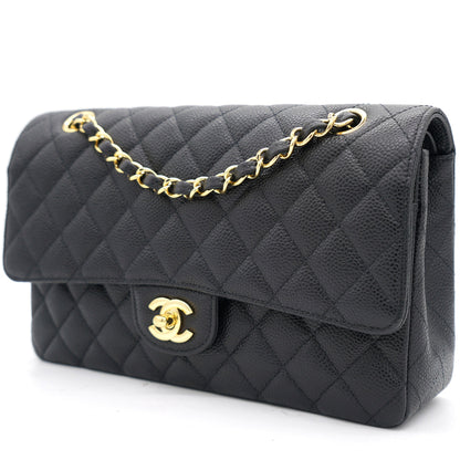 Black Quilted Caviar Leather Medium Classic Double Flap Bag