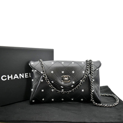 Chanel CC Envelope Printed Lambskin Leather Chain Clutch Bag Black