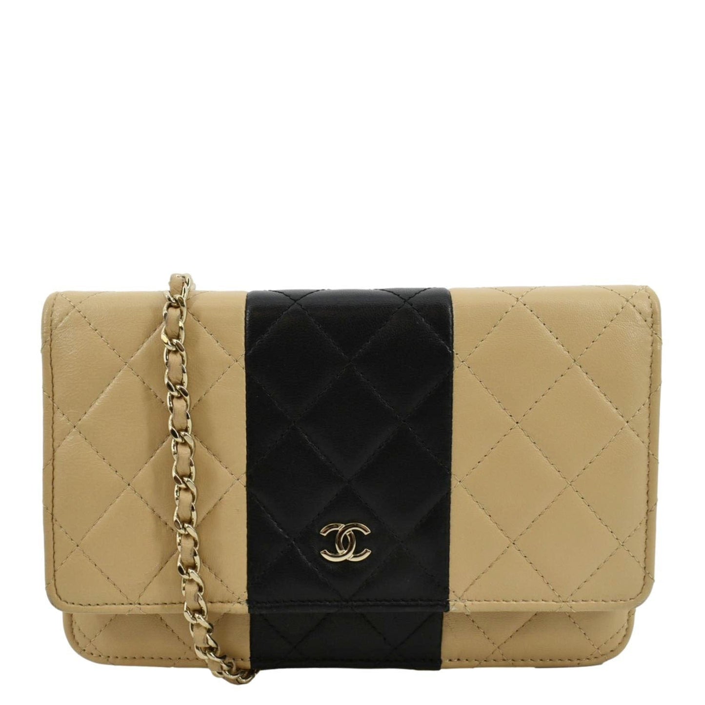 CHANEL WOC Quilted Leather Wallet On Chain Crossbody Bag Bicolor