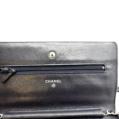 CHANEL WOC Quilted Caviar Leather Crossbody Wallet Navy Blue