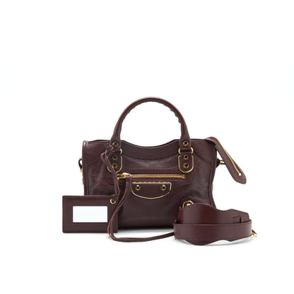 Balenciaga Mini Edged City Bag Burgundy with GHW