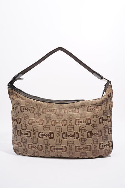 Gucci Womens Vintage Horsebit Canvas Shoulder Bag Brown Small