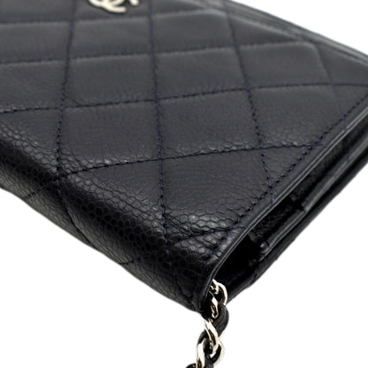 CHANEL WOC Quilted Caviar Leather Crossbody Wallet Navy Blue