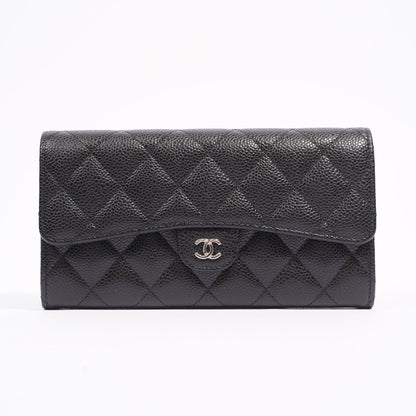 Chanel Womens Flap Wallet Black Caviar