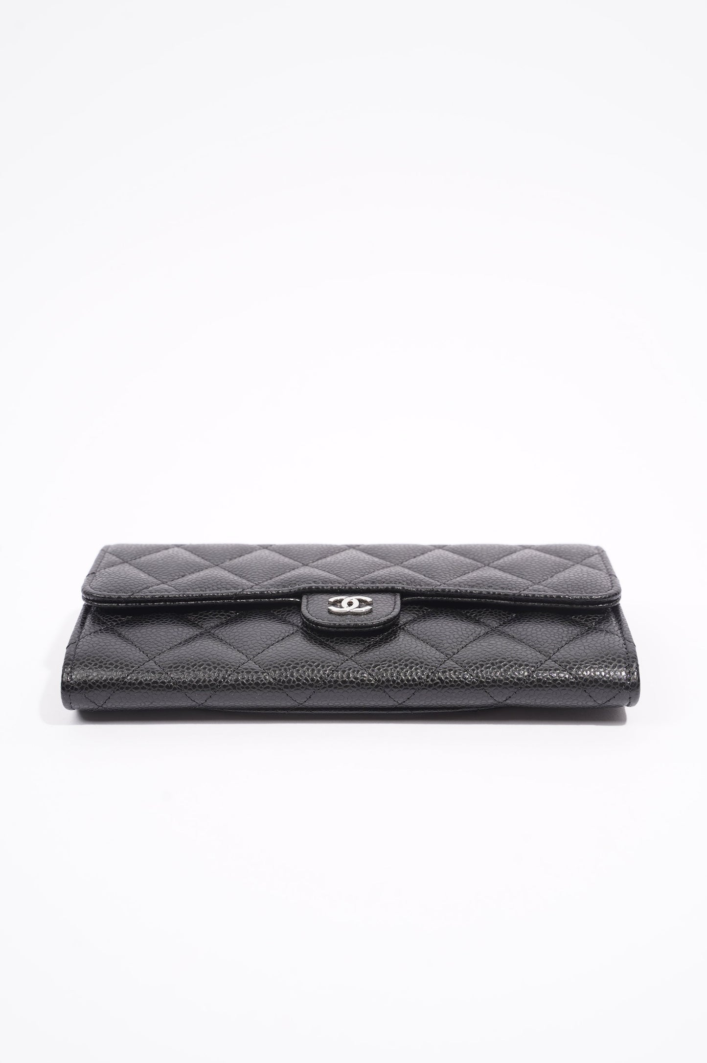 Chanel Womens Flap Wallet Black Caviar