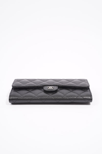 Chanel Womens Flap Wallet Black Caviar