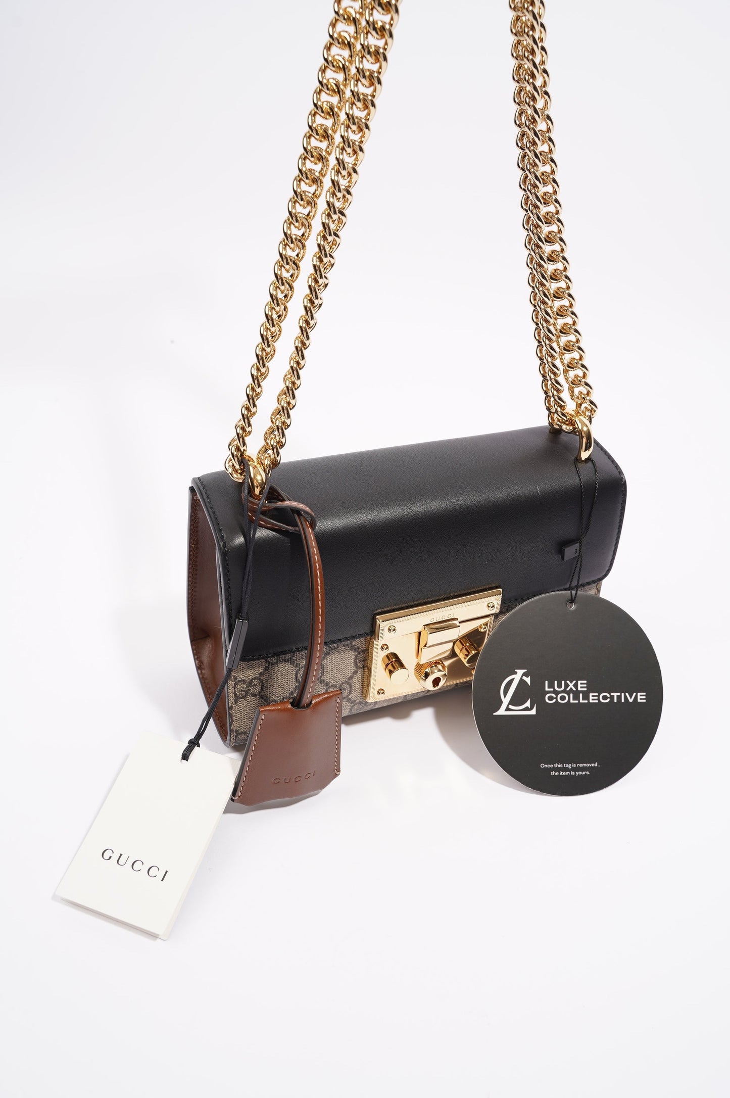 Gucci Womens Padlock Bag Black / Brown Leather / Canvas Mini