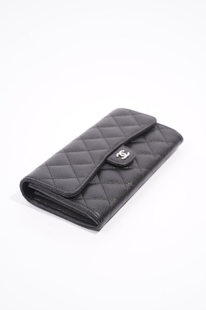 Chanel Womens Flap Wallet Black Caviar