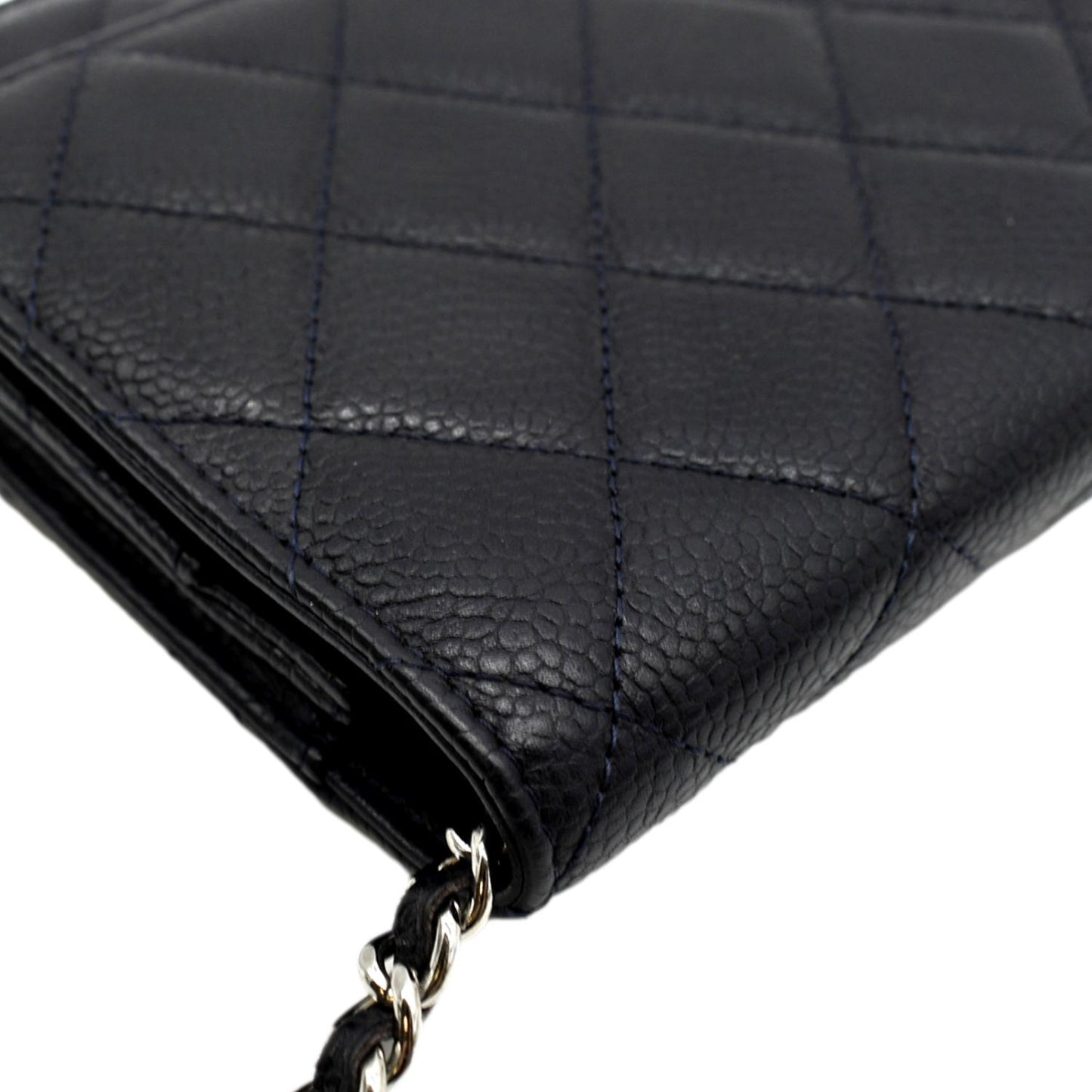 CHANEL WOC Quilted Caviar Leather Crossbody Wallet Navy Blue