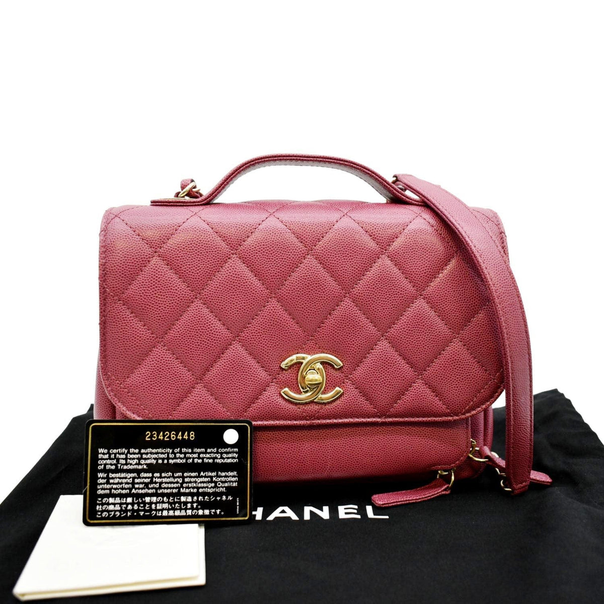Chanel Business Affinity Medium Flap Quilted Caviar Shoulder Bag Pink