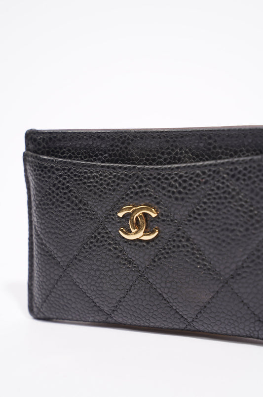 Chanel Womens Card Wallet Black Caviar