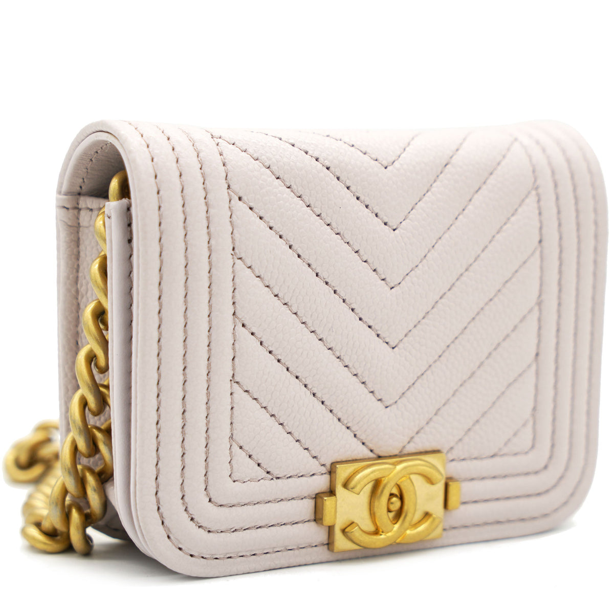 Pink Caviar Leather Boy  Holder with Chain