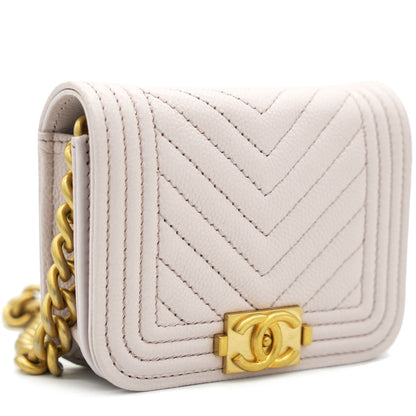 Pink Caviar Leather Boy  Holder with Chain