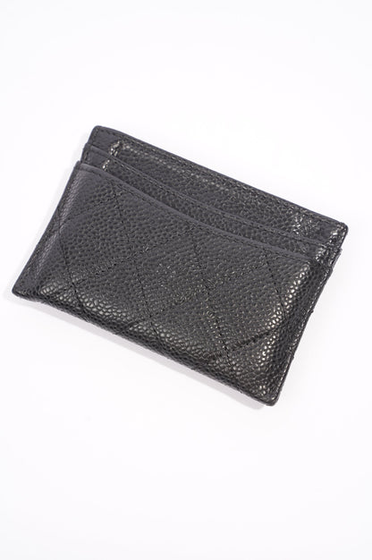 Chanel Womens Card Wallet Black Caviar