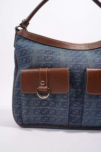 Gucci Womens Hobo Interlocking GG Bag Blue / Brown