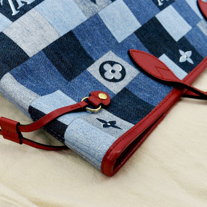 Louis Vuitton Neverfull MM Patchwork Monogram Denim Shoulder Bag Blue