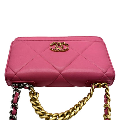 CHANEL19 CC WOC Quilted Leather Wallet On Chain Crossbody Bag Pink