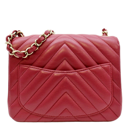 Chanel Mini Flap Quilted Chevron Leather Crossbody Bag Red
