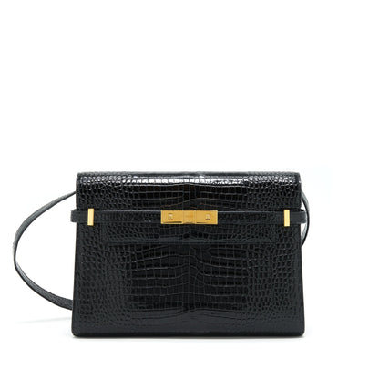 Saint Laurent/YSL Manhattan Shoulder Bag Shiny Croc-Embossed Black GHW