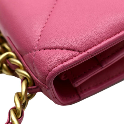 CHANEL19 CC WOC Quilted Leather Wallet On Chain Crossbody Bag Pink