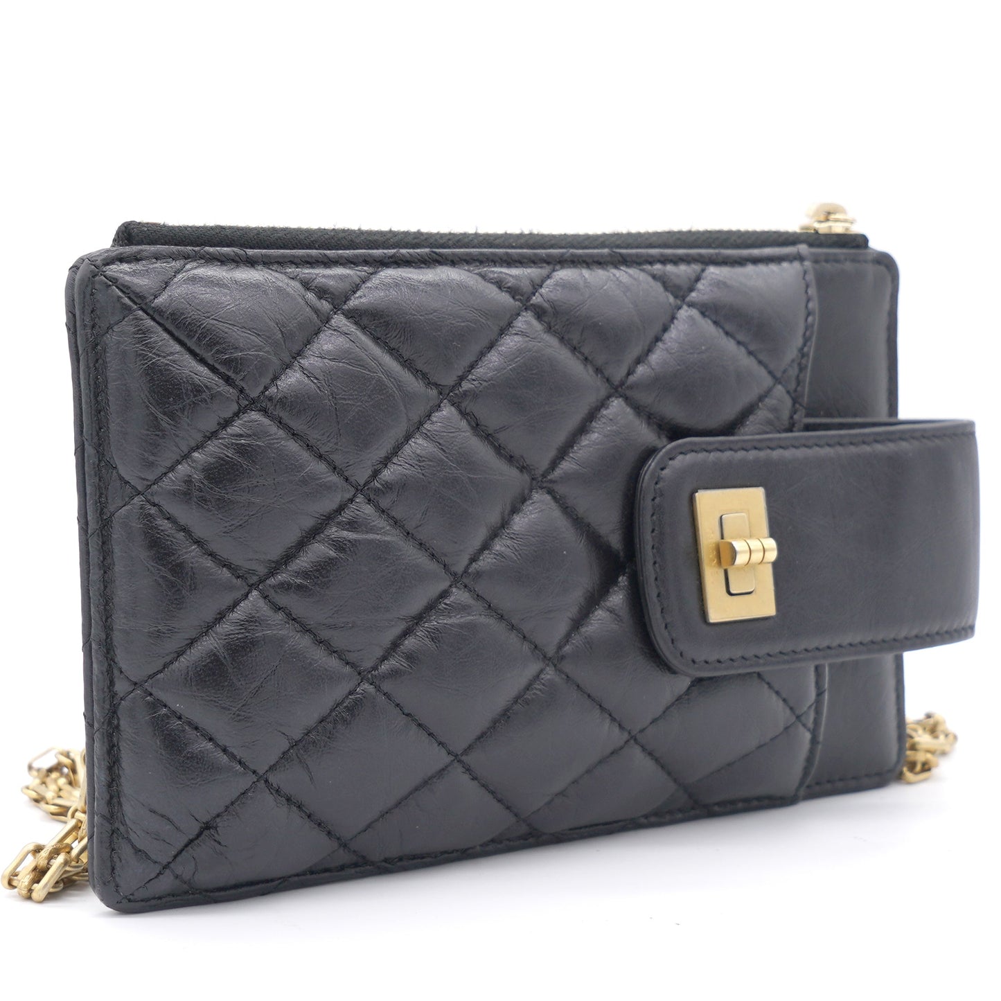 2.55 Calfskin Quilted Small Phone Case With Chain