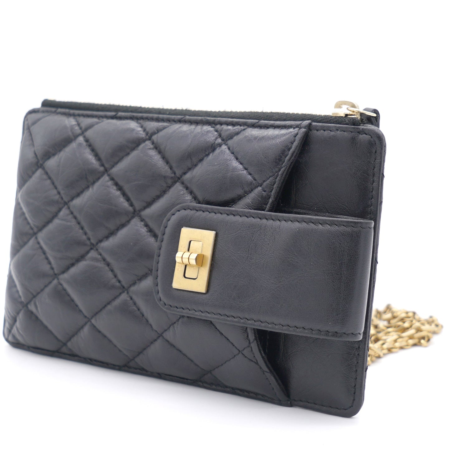 2.55 Calfskin Quilted Small Phone Case With Chain