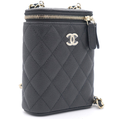 Caviar Quilted Small Vertical Coco Beauty Vanity Case With Chain Black