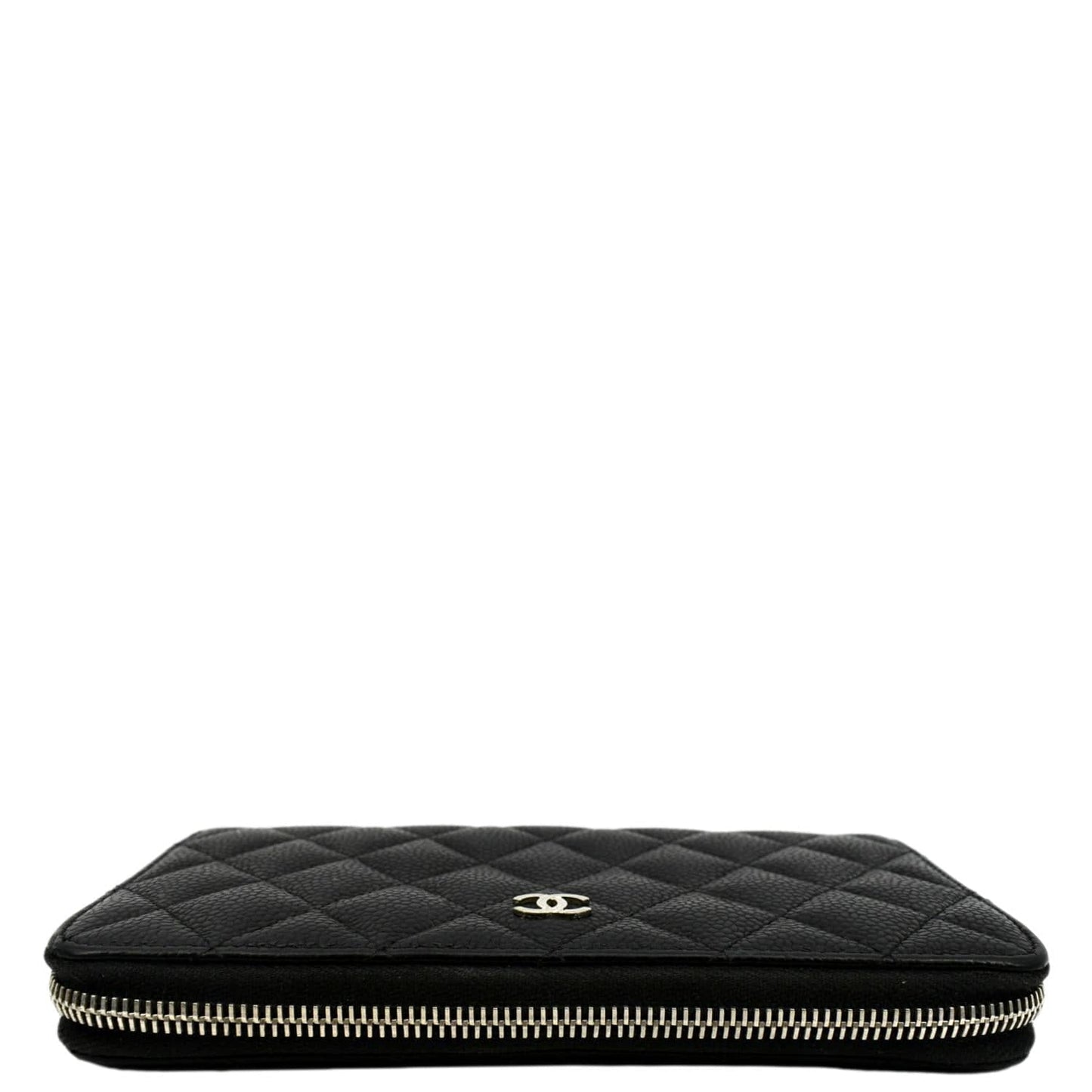 CHANEL Zip Around Quilted Caviar Leather Wallet Black