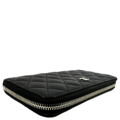 CHANEL Zip Around Quilted Caviar Leather Wallet Black