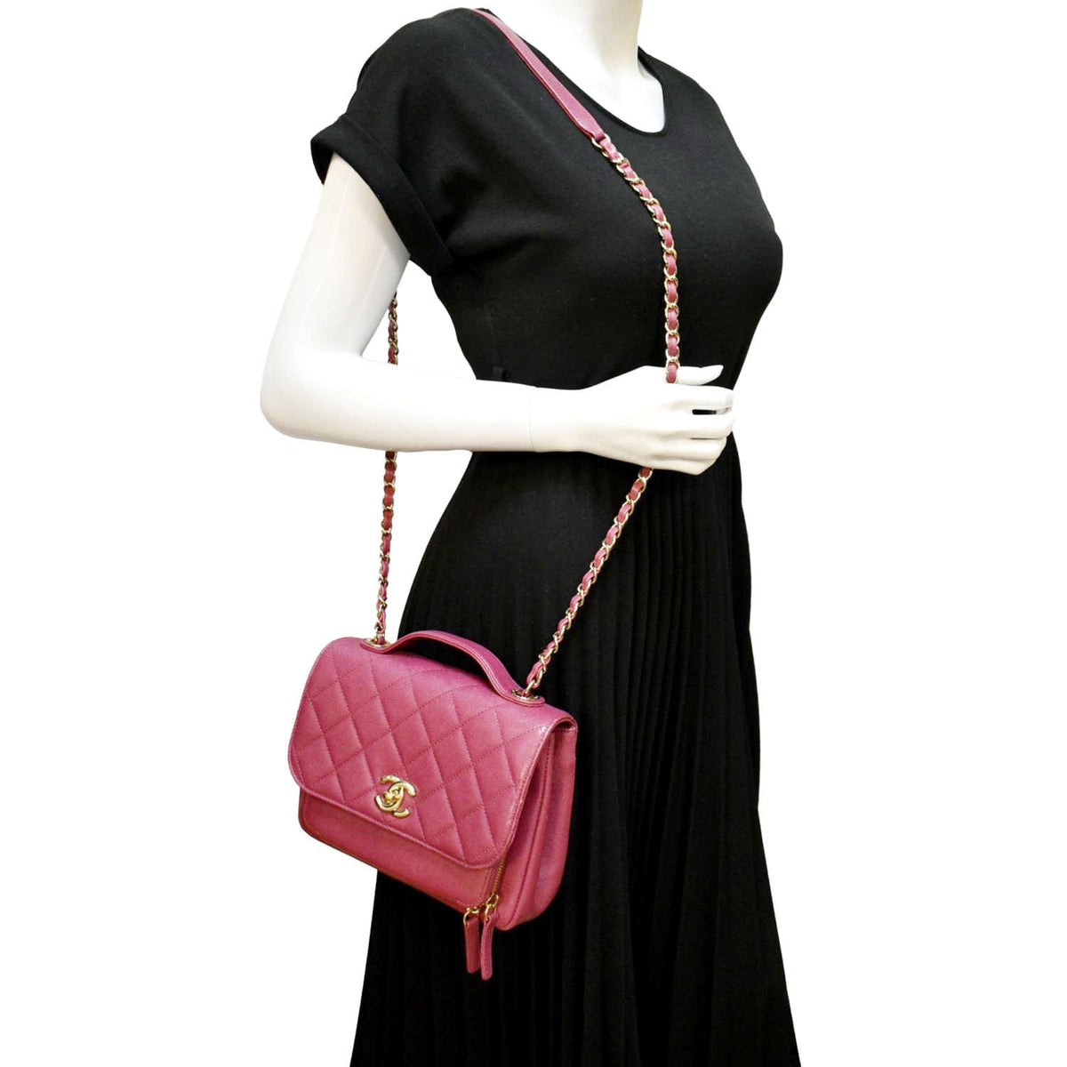 Chanel Business Affinity Medium Flap Quilted Caviar Shoulder Bag Pink