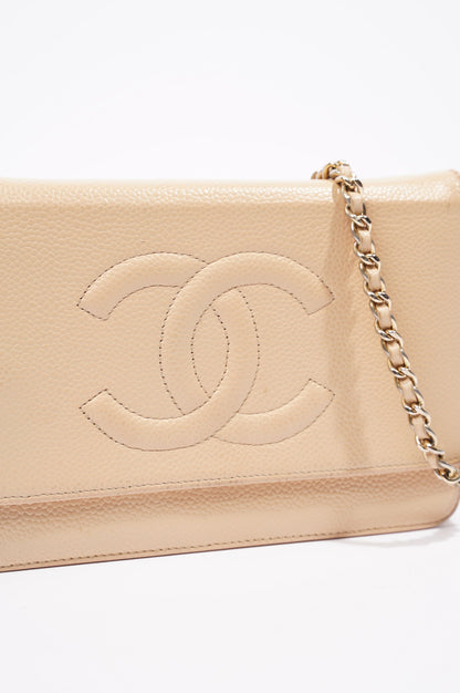 Chanel Womens Timeless Wallet On Chain Beige Caviar