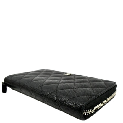 CHANEL Zip Around Quilted Caviar Leather Wallet Black