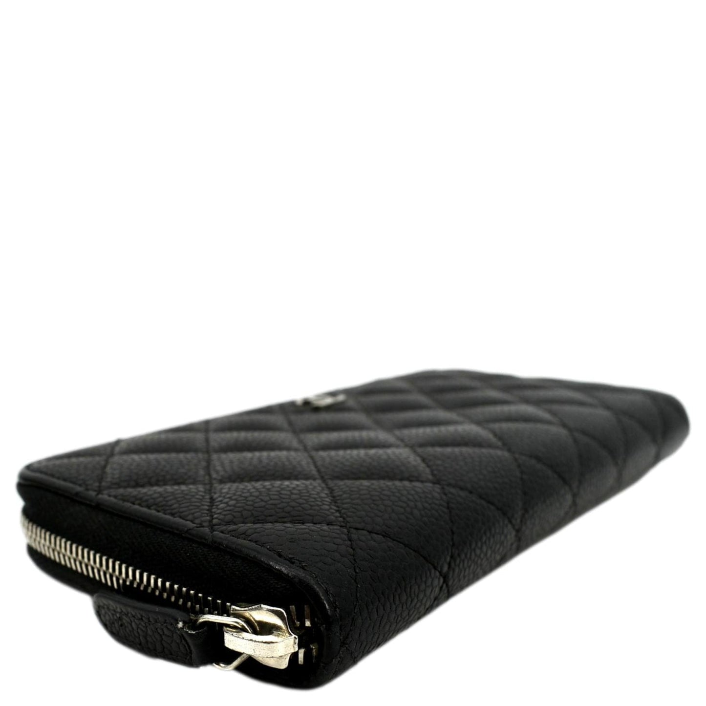 CHANEL Zip Around Quilted Caviar Leather Wallet Black