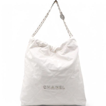 Shiny Quilted Large Chanel 22 White