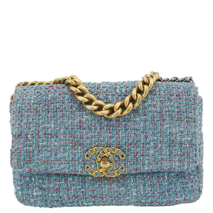 Chanel 19 Flap Medium Quilted Tweed Shoulder Bag Blue