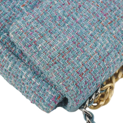 Chanel 19 Flap Medium Quilted Tweed Shoulder Bag Blue