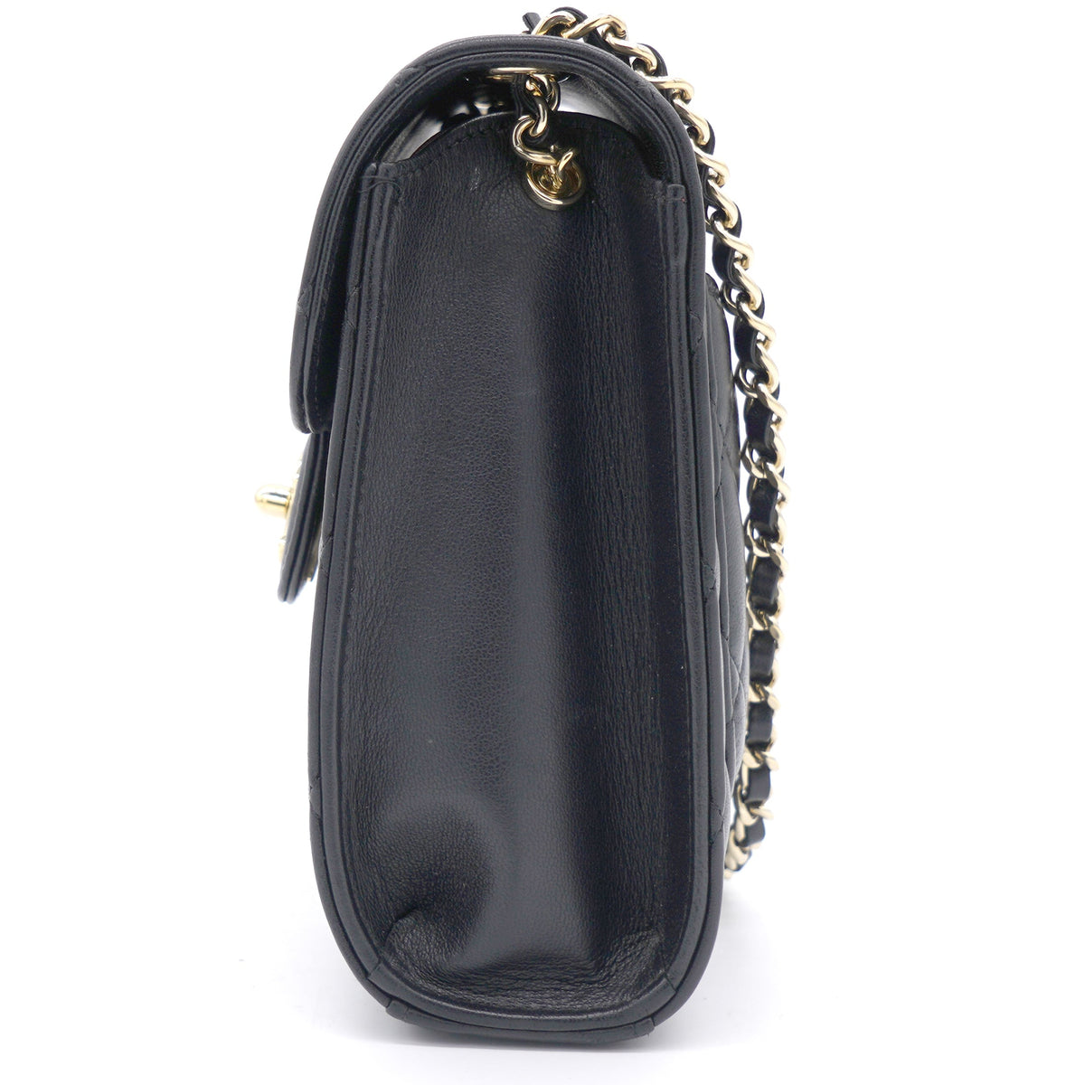 Lambskin Quilted Small Vertical Flap with Chain Black