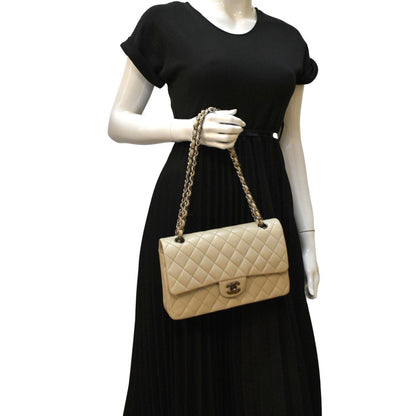 Chanel Classic Medium Double Flap Quilted Leather Shoulder Bag Ivory