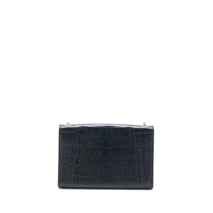 Saint Laurent Kate Bag Croc Embossed Leather Grey SHW